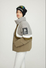 Women's Soft Touch Contrast Down Jacket na may Nakatagong Hood at Mga Detalye ng Pagbuburda