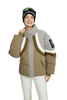Women's Soft Touch Contrast Down Jacket na may Nakatagong Hood at Mga Detalye ng Pagbuburda