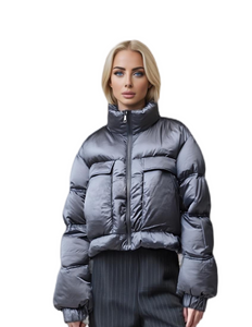 Berpotongan Bawah Wanita Metalik Bergaya - seperti Kot Puffer