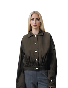 เสื้อแจ็คเก็ตลำลองผู้หญิงแบบครอป Jacquard อย่างมีสไตล์