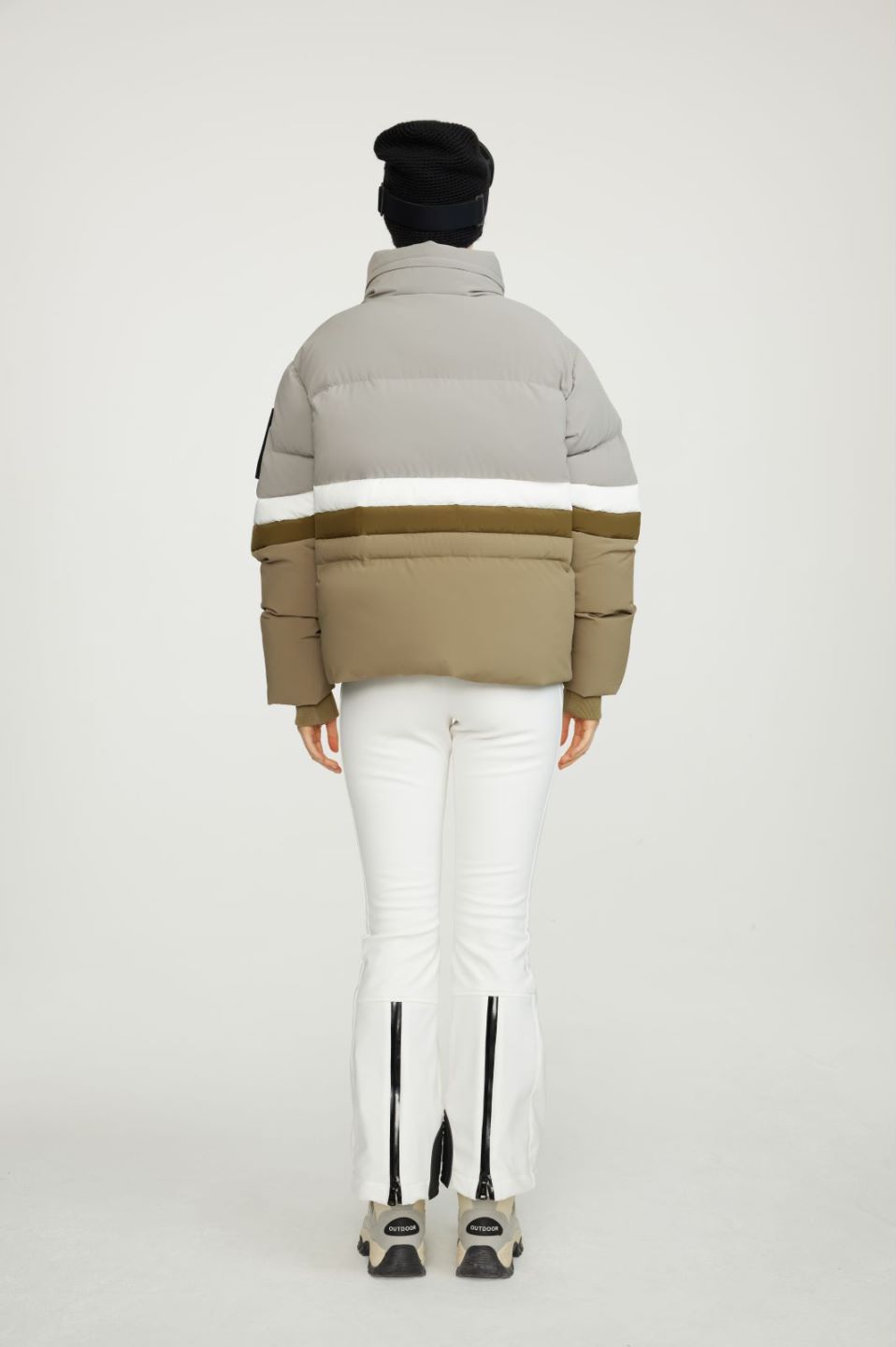 Women's Soft Touch Contrast Down Jacket na may Nakatagong Hood at Mga Detalye ng Pagbuburda