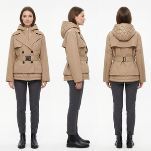 Mulierum II-in-I Convertible fossa tunica - Removable Quilted Vest, aqua abhorrens Twill, Belted Waist, Corvus