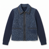 Op Parijs ge&iuml;nspireerd hybride tweed-gebreid jack – waterafstotend, contrasterende binding, op maat gemaakt kort silhouet