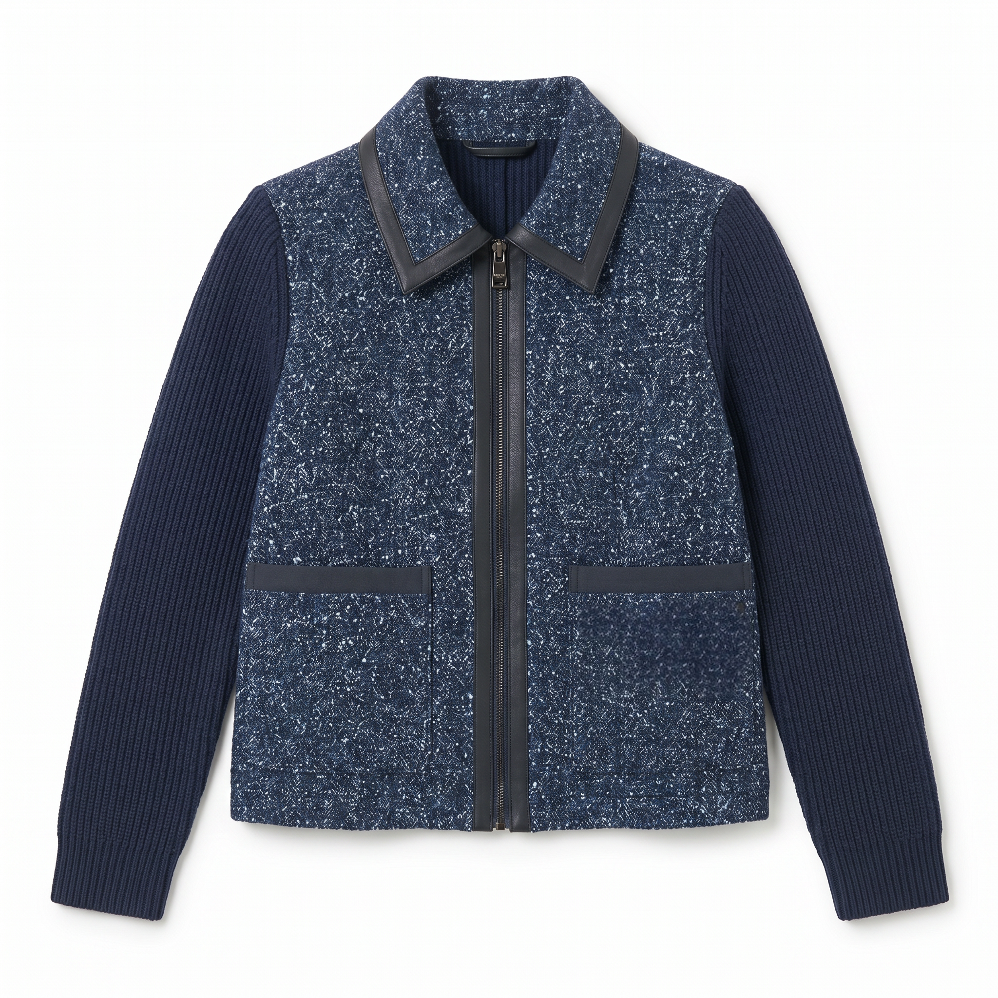 Op Parijs ge&iuml;nspireerd hybride tweed-gebreid jack – waterafstotend, contrasterende binding, op maat gemaakt kort silhouet