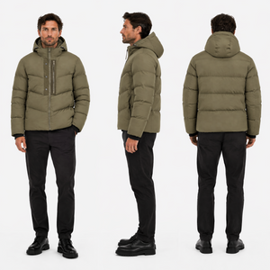 P&aacute;nsk&yacute; kr&aacute;tk&yacute; kab&aacute;t z nylonu s texturou vr&aacute;sek | Nastaviteln&aacute; elastick&aacute; kapuce s mnoha kapsami na zip Vodoodpudiv&aacute; zimn&iacute; bunda