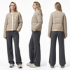 Jaket Tambal Sulam Nilon Mutiara Tweed Krem: Kancing Tersembunyi Wanita & Quilting Horizontal Ringan
