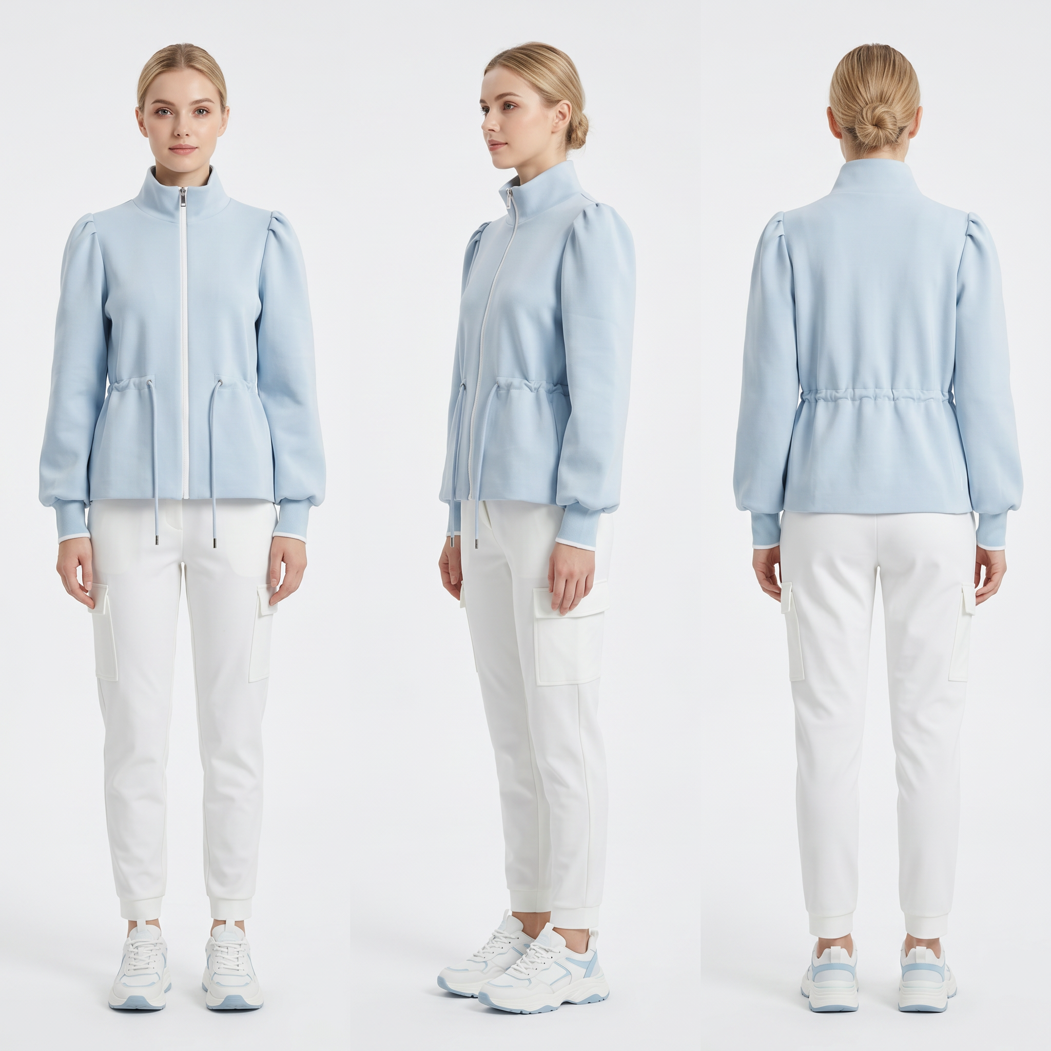 Jaket Skuba Lengan Puff Wanita – Pinggang Bersipit, Kalis Air, Peralihan Kasual-ke-Aktif
