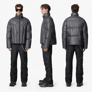 Jacket D&uacute;in Puffer Neamhshim&eacute;adrach na bhFear Airgid Liath: poileistir Windproof & Fit Adjustable