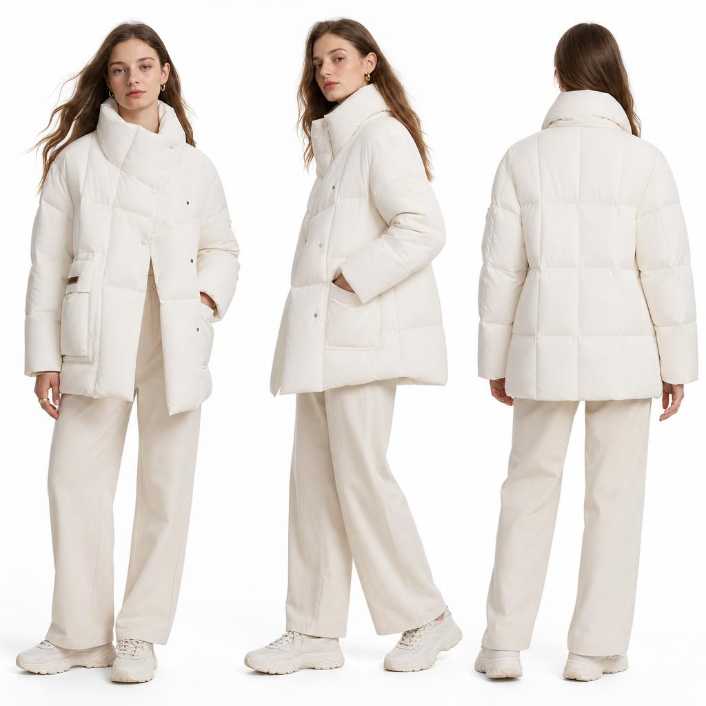 Piumino d'anatra bianco crema - Base bianca - Piumino con colletto da donna - Petite - Capispalla alla moda invernale