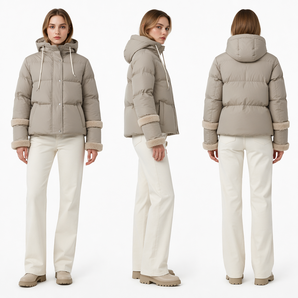 Satin ပါသော Puffer Coat အတို - Matte ရောစပ်ပါ။