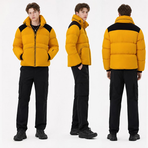 Muži Žlut&aacute; Čern&aacute; Color-Block Short Puffer Coat