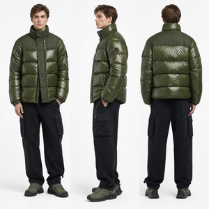 Piumino trapuntato da uomo verde militare: guscio in nylon e orlo regolabile